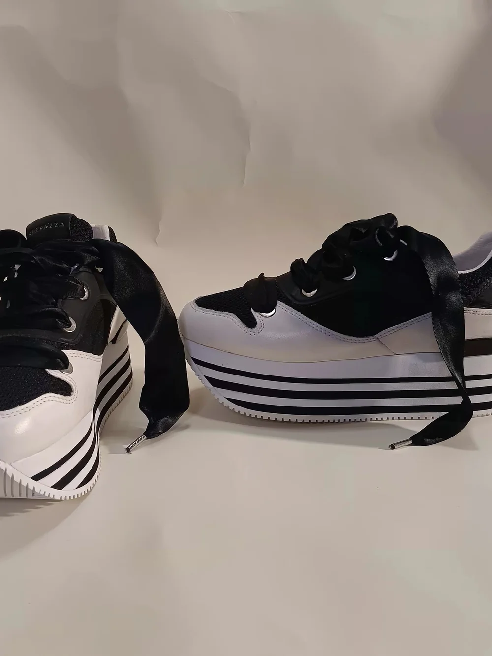 Apepazza Black and White Striped Platform Sneakers New W/ Defect
